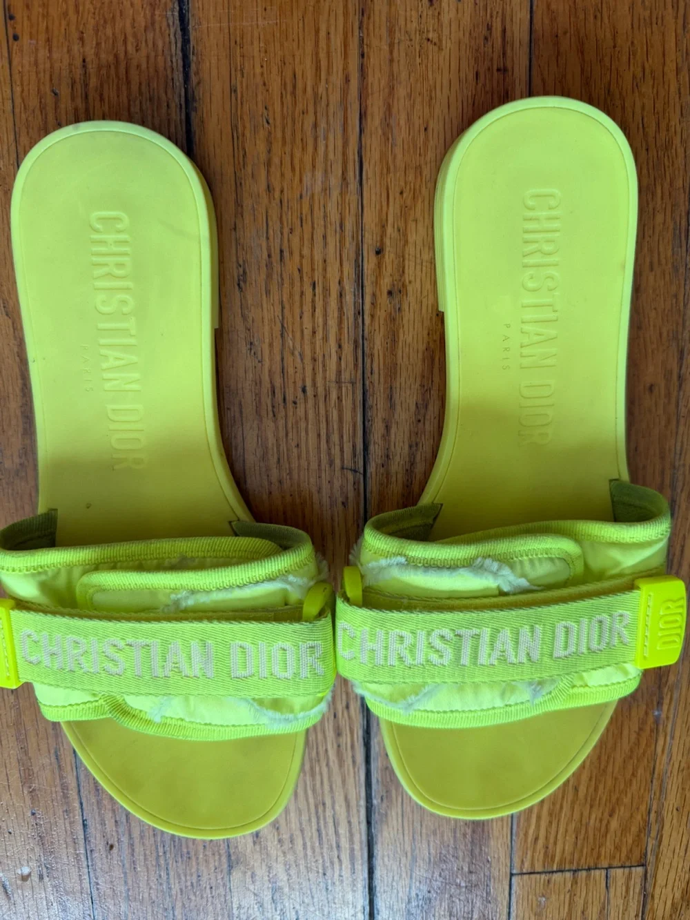 Dior Women’s Neon Lime Logo Slide Sandals